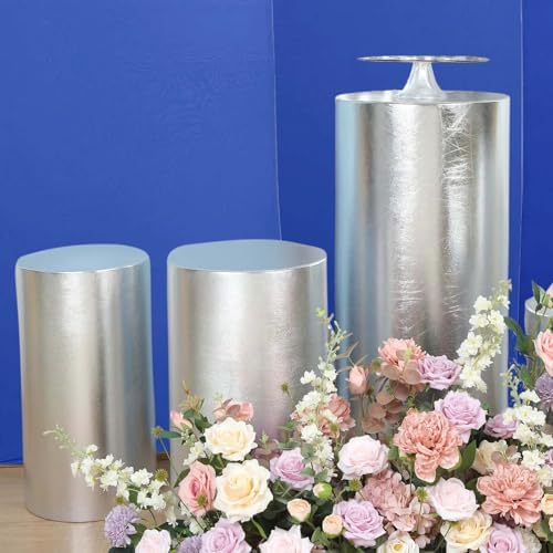 Efavormart Set of 5 Metallic Silver Spandex Cylinder Stand Covers
