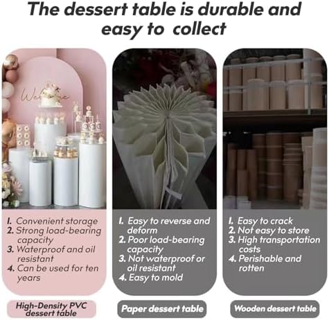 3PC Cylinder Pedestal Stands for Party Display White Round Large Cylinder Tables for Wedding Birthday Events