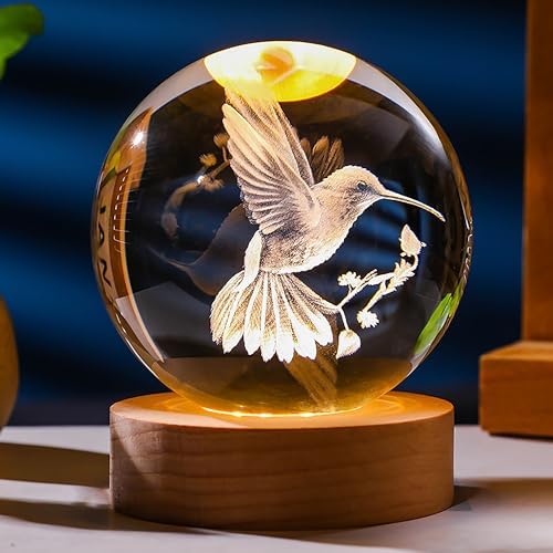 3D Hummingbird Crystal Ball 60mm - Decorative Night Light for Room Birthday Lovers Gifts