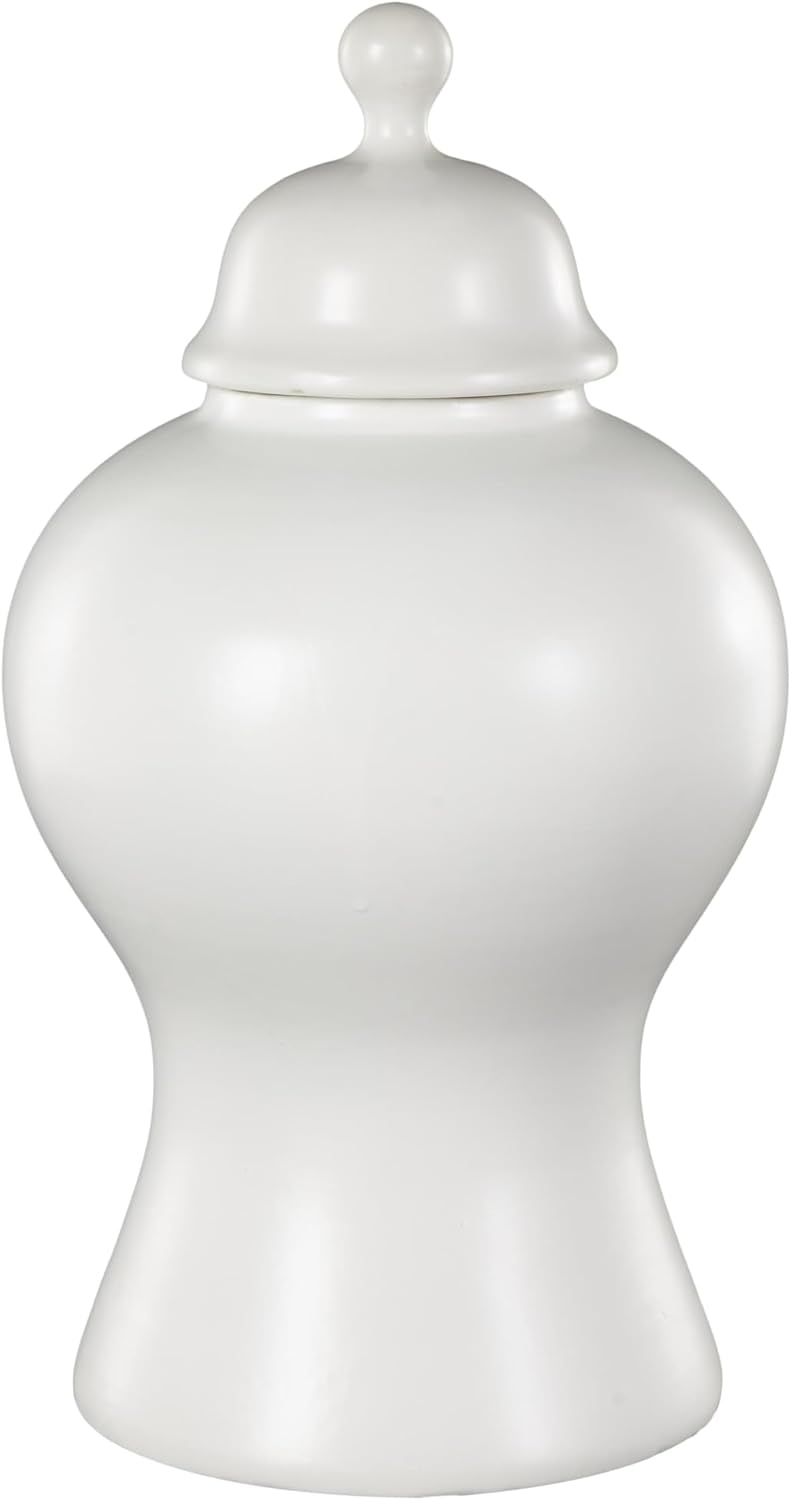 Deco 79 White Ceramic Decorative Jar with Lid and Ball Knob