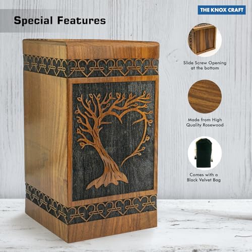 Rosewood Urns for Human Ashes - Tree of Life Wooden Funeral Box