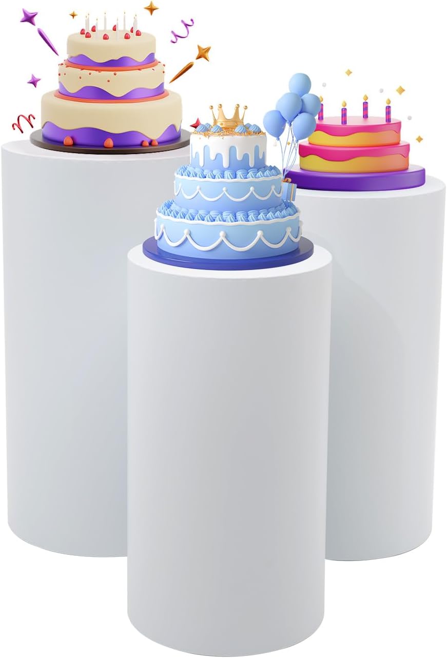 White Cylinder Pedestal Stand for Party 3Pcs Display Plinth