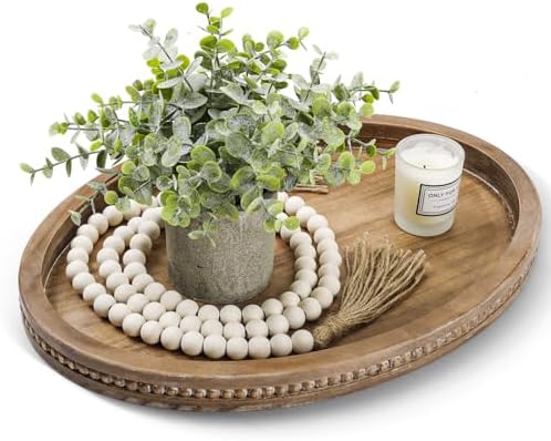 Oval Decorative Tray with Wood Bead Garland - 16x118in