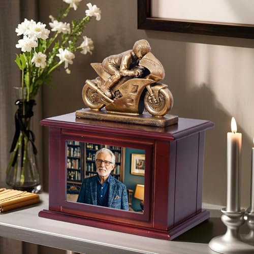 Wooden Motorcycle Urn for Ashes 290 Lbs Capacity