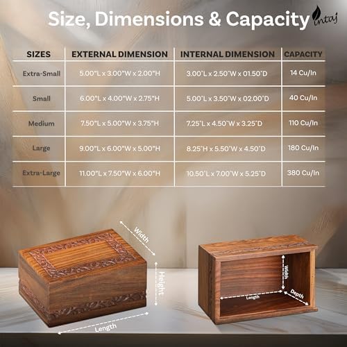 INTAJ Handcarved Rosewood Small Urn for Human Ashes