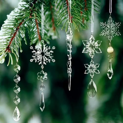 18pcs Crystal Christmas Tree Decorations with Snowflakes and Icicles