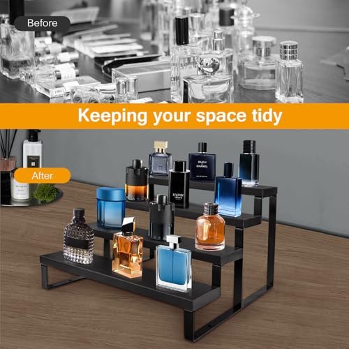 Wooden Display Riser Stand 4 Tier Cologne and Perfume Organizer Black