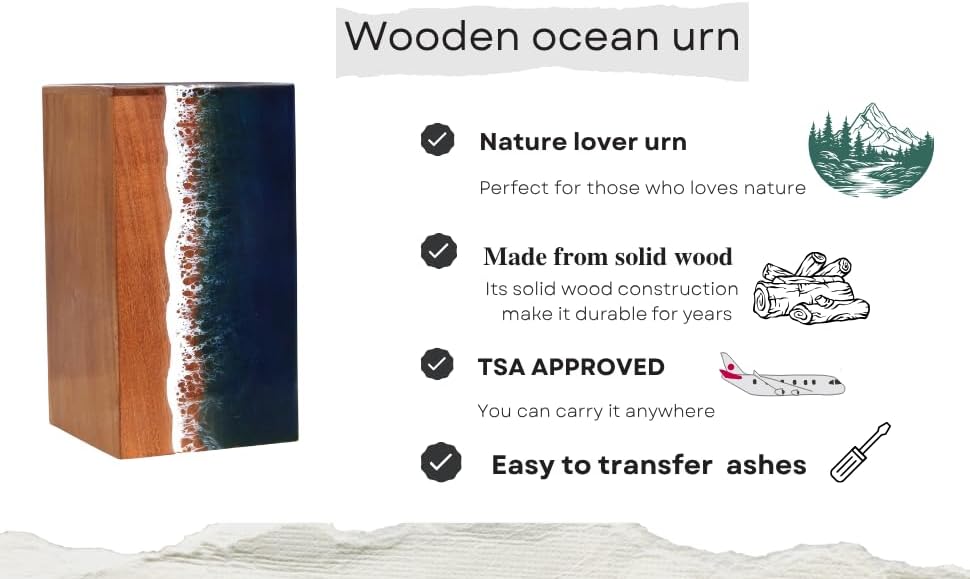 Ocean Wooden Resin Urn for Cremation Ashes