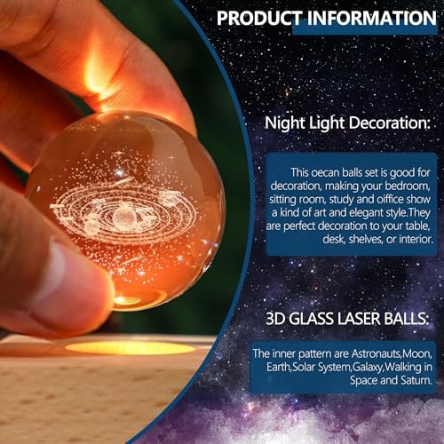 ZEERSHEE 3D Galaxy Planet Crystal Ball Night Light with LED Wooden Base