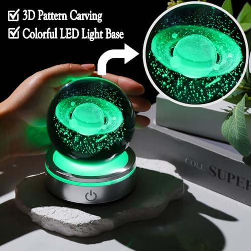 Crystal 3D Saturn Ball Figurine Decor with LED Light