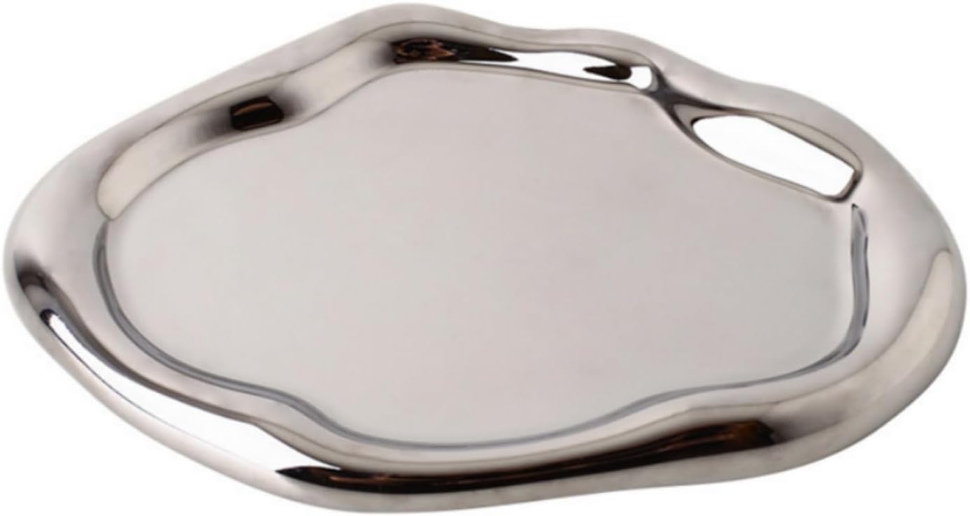 CHENDECOR Silver Ceramic Vanity Tray Decorative Organizer