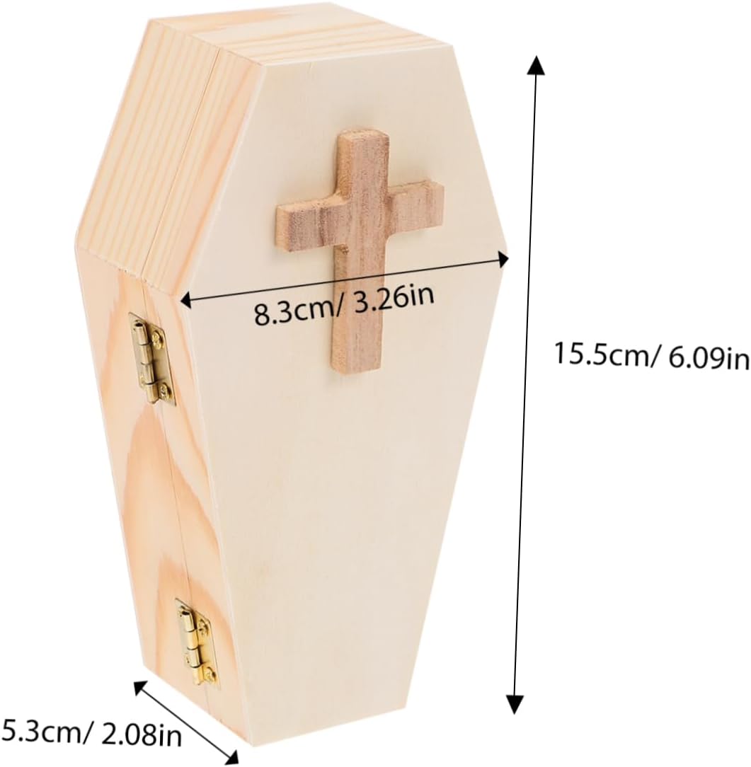 Amosfun Small Wooden Coffin Jewelry Organizer with Unique Lid