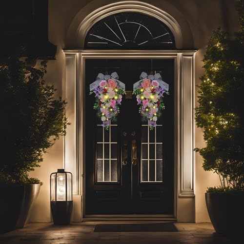 24-Inch Lighted Spring Peony Wreath for Front Door