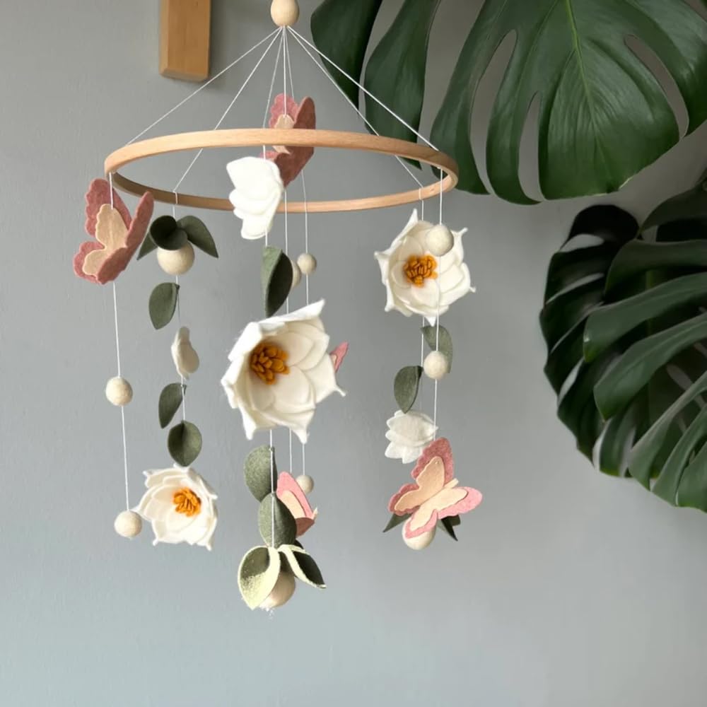 Whimsical Butterfly Mobile 74 Inch Green Floral Hanging Decor