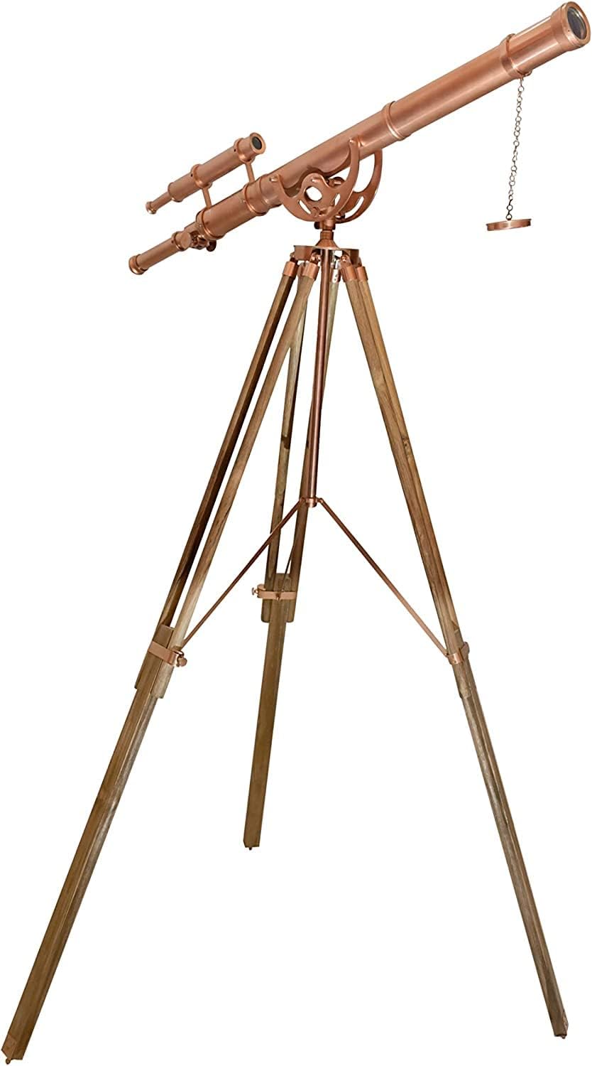Vintage Handmade Brass Telescope with Teak Tripod Stand