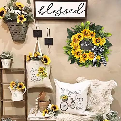 Vofuly Sunflower Wreath 20 Inch Welcome Front Door Decor