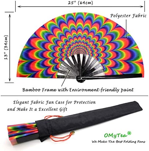 OMyTea Bamboo Large Rave Folding Hand Fan for Men Women