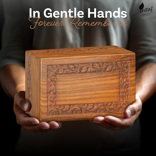 INTAJ Handcarved Rosewood Small Urn for Human Ashes