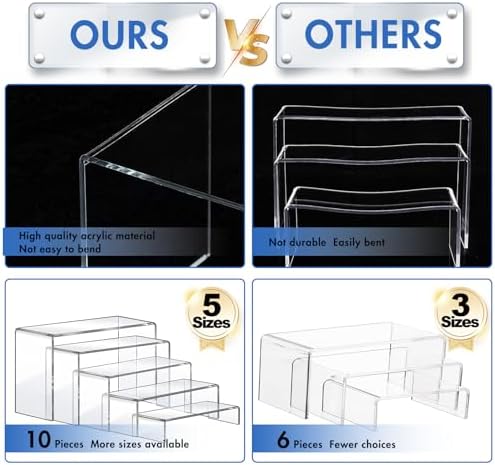 Aheroi Clear Acrylic Risers Display Set 10 Pcs 2 Sets 7-9 Inches