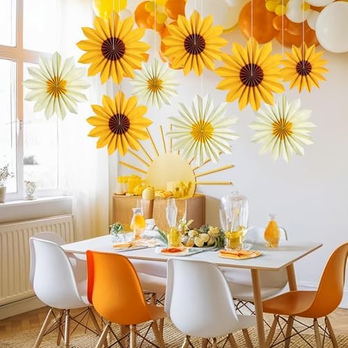 PAPER JAZZ Yellow Sunflower Folding Fans Decor Set