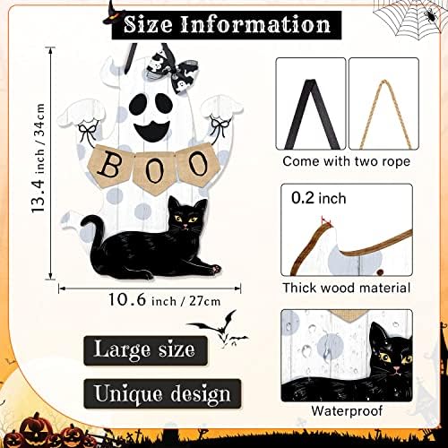 Halloween Boo Decorations Ghost Door Sign Wooden Wreath Outdoor Indoor