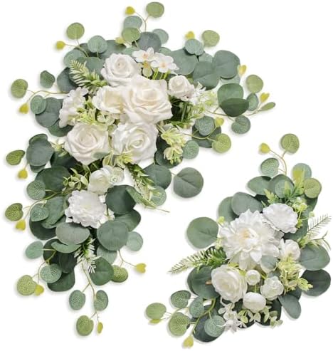 White Artificial Wedding Arch Flowers Set of 2 for Welcome Ceremony