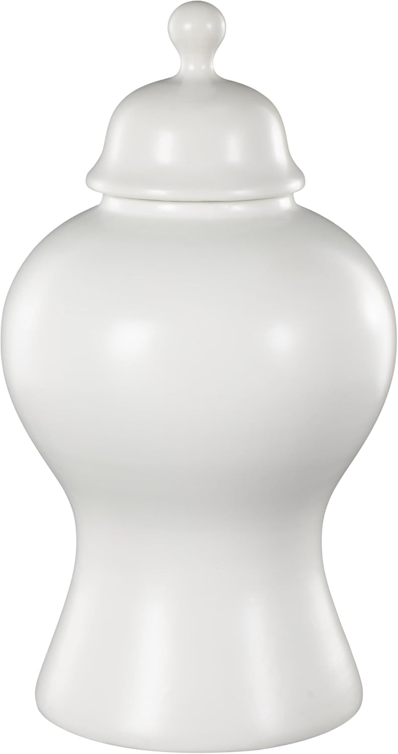 Deco 79 White Ceramic Decorative Jar with Lid and Ball Knob