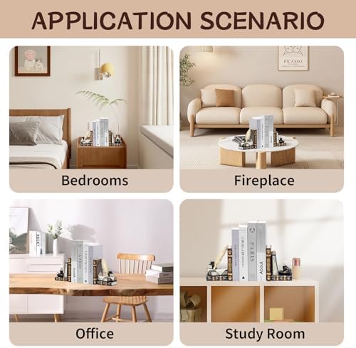 Vintage L Shaped Bookends with Feather Quill and Oil Lamp Design