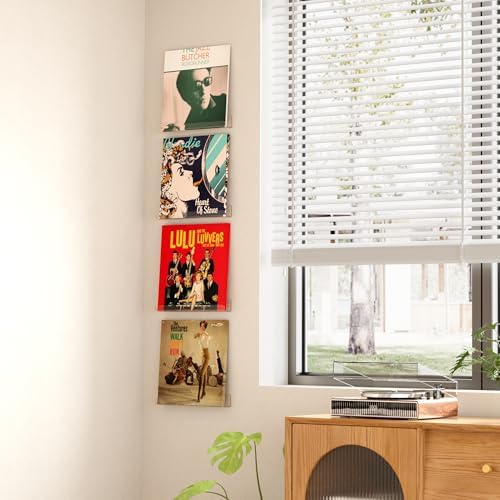 Upsimples 8 Pack Vinyl Record Wall Shelves Clear Acrylic Floating Display for Album Storage