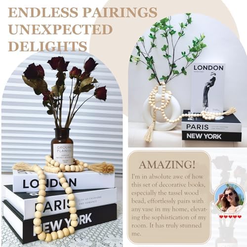 Gocelufe Decorative Book Set with Wood Bead Tassels