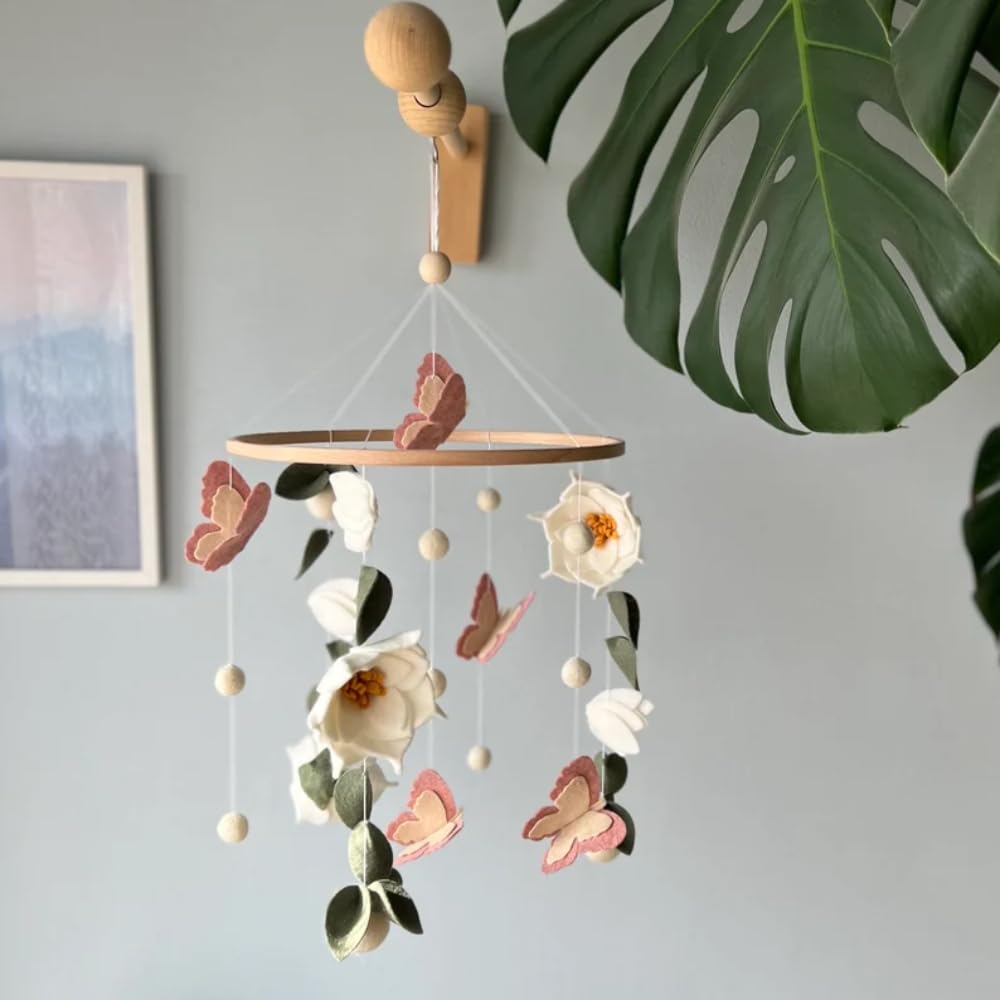 Whimsical Butterfly Mobile 74 Inch Green Floral Hanging Decor