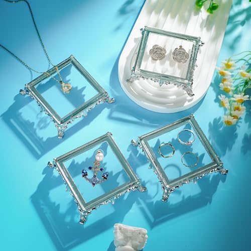 ZEERSHEE 4 Piece Crystal Square Display Base with Metal Feet