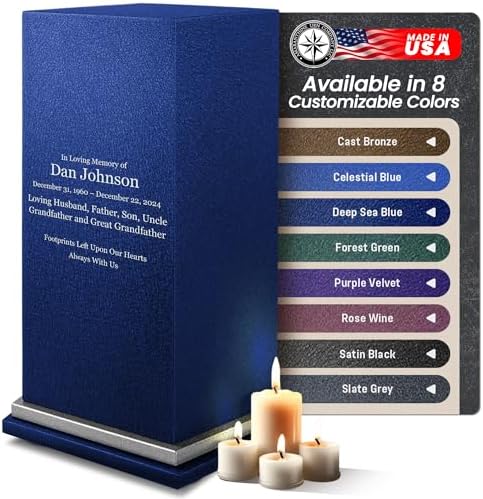 Amaranthine Urn Decorative Cremation Urn for Human Ashes - Customizable Metal Urn with Base Text and Color Made in USA