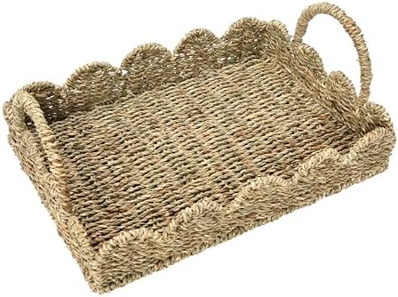 Household Essentials Handwoven Tray with Handles and Scalloped Edge