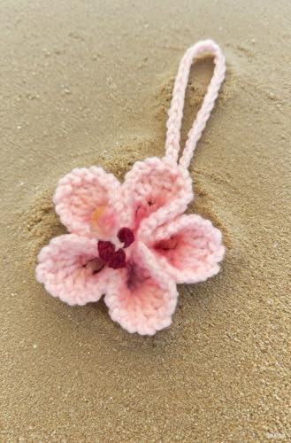 Hibiscus Flower Car Hanging Ornament Crochet Hawaiian Decor for Rearview Mirror