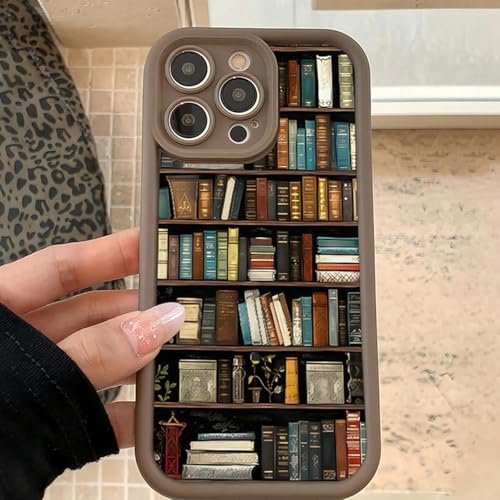 Cartoon Bookshelf TPU Phone Case for iPhone 16 15 14 13 Pro Max