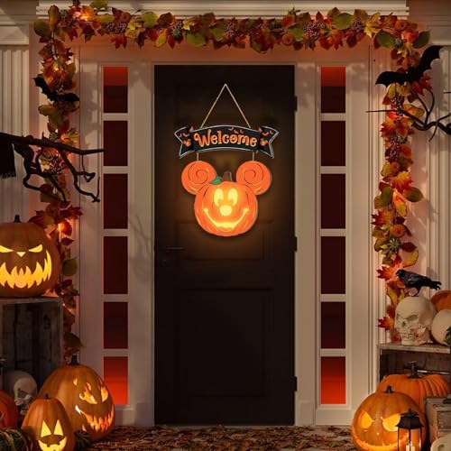 Halloween Mouse Pumpkin Lantern Door Sign with Light