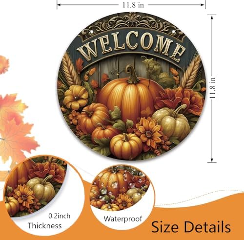Fall Welcome Door Sign with Rustic Pumpkin Design