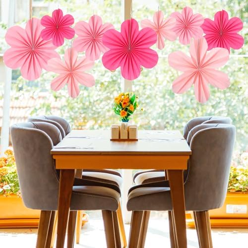 9 Pcs Pink Paper Fans for Party Decor and Wall Hanging