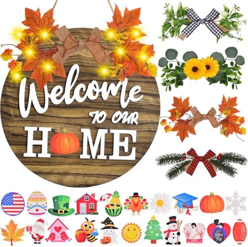 Interchangeable Welcome Home Sign with Seasonal Wreaths and 21 Icons