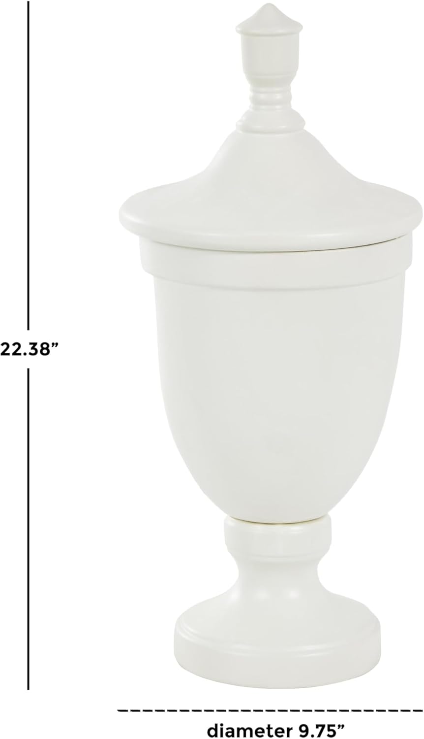 Deco 79 White Ceramic Fluted Urn Decorative Jar with Lid