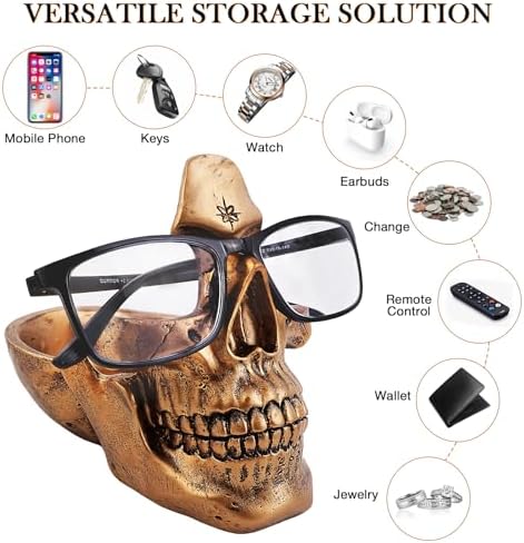 Skull Glasses Holder with Storage Tray Novelty Design for Home Office