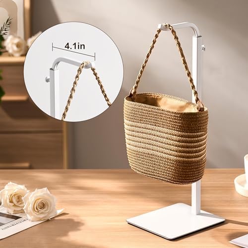 Purse Holder Handbag Display Stand Adjustable Hook Stand for Tabletop Closet Desk and Retail Use White