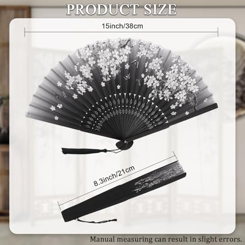 4 Pack Decorative Silk Bamboo Fans with Flower Patterns for Line Dancing and Home Decor