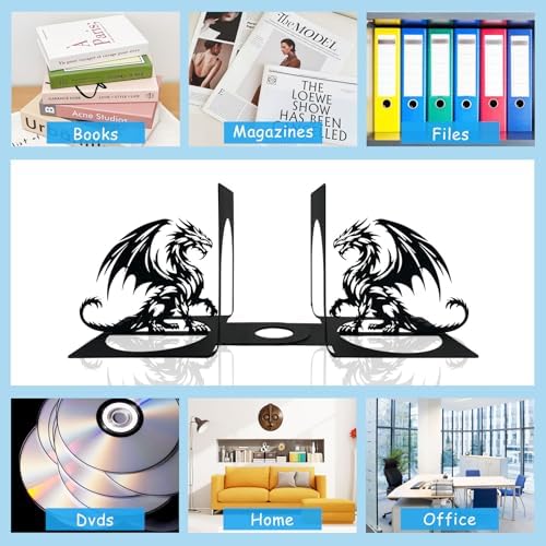 Dragon Metal Bookends for Home Office Bookshelf Decor