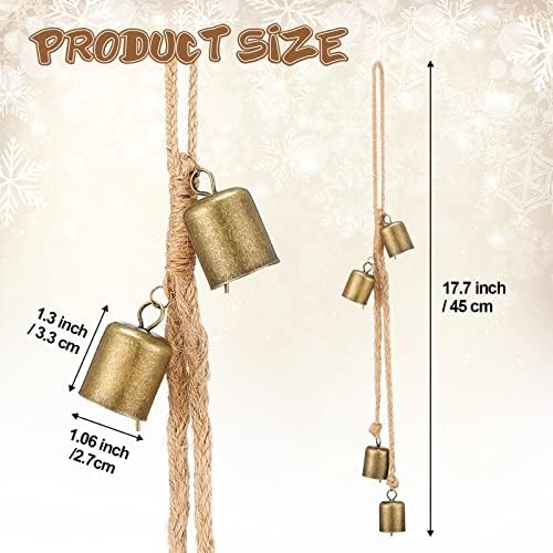 2 Piece Rustic Vintage Gold Brass Bells Christmas Decor Wall Hanging