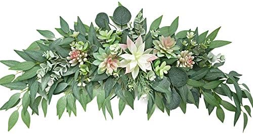 28 Inch Artificial Succulent Swag Decor with Eucalyptus Leaves for Farmhouse Table Centerpieces and Wall Decor