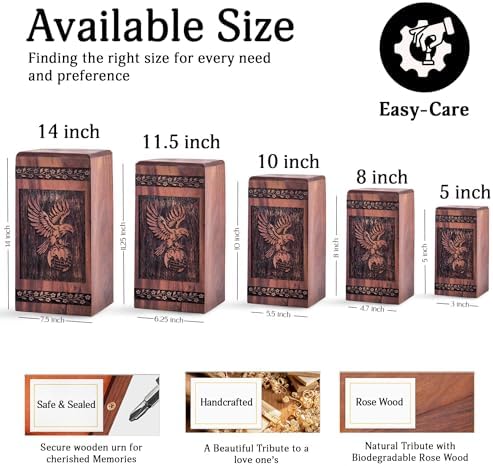 Eagle Wooden Urn for Adult Male - 10 Inch