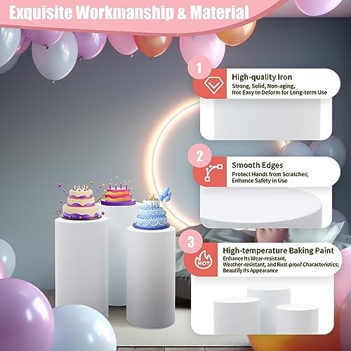 White Cylinder Pedestal Stand for Party 3Pcs Display Plinth