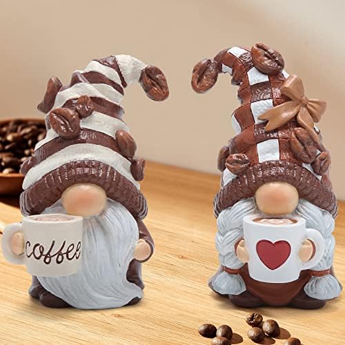 Hodao 2PCS Coffee Gnome Figurines - Bar Decor for Home and Gifts